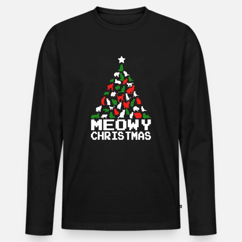 Katze Weihnachtsbaum Hässlicher Pullover - Männer Premium Bio Langarmshirt - Schwarz