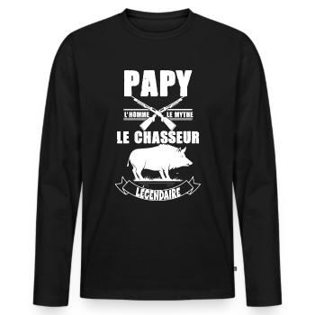 Papy de légende et chasseur humour pour mon papy - T-shirt manches longues Premium bio Homme - noir - Devant - Nico (187cm)