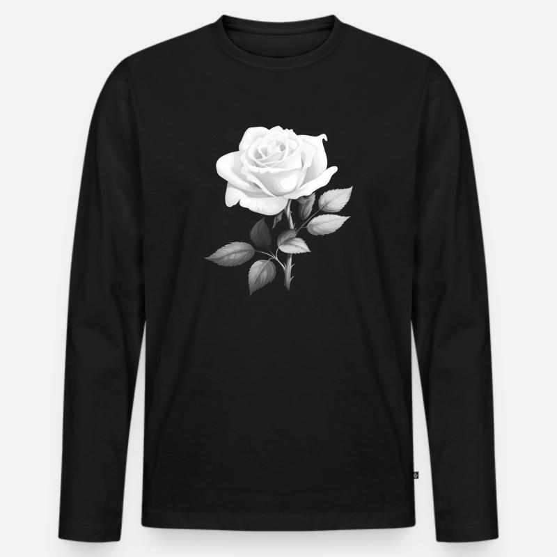 Weiße Rose - Männer Premium Bio Langarmshirt - Schwarz