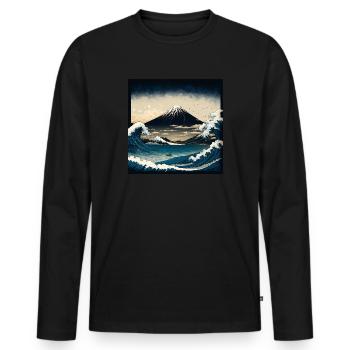 Mont puissant Fuji Hokusai Style - T-shirt manches longues Premium bio Homme - noir - Devant - Nico (187cm)