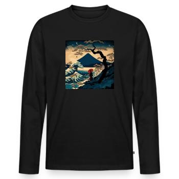 En attendant l’arrivée de la déesse Hokusai Style - T-shirt manches longues Premium bio Homme - noir - Devant - Nico (187cm)