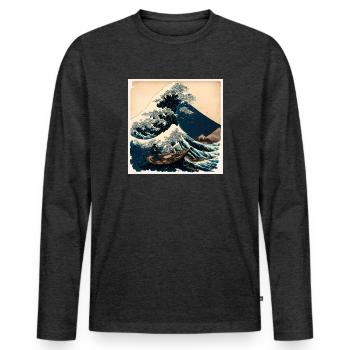 Suivre la voie de la nature Style Hokusai - T-shirt manches longues Premium bio Homme - anthracite chiné - Devant - Nico (187cm)