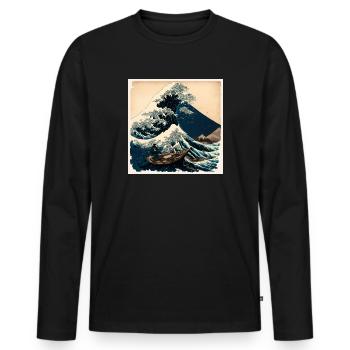 Suivre la voie de la nature Style Hokusai - T-shirt manches longues Premium bio Homme - noir - Devant - Nico (187cm)