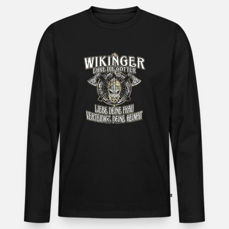 WIKINGER WERTE - Männer Premium Bio Langarmshirt - Schwarz
