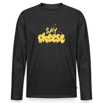 T-shirt Amant de Pizza Drôle Dites au Fromage - T-shirt manches longues Premium bio Homme - anthracite chiné - Devant - Nico (187cm)