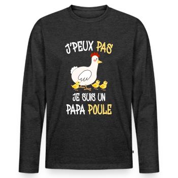 Papa Poule De 3 Poussins Humour Père et Enfants - T-shirt manches longues Premium bio Homme - anthracite chiné - Devant - Nico (187cm)