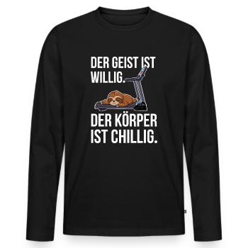 Der Geist ist willig der Körper ist chillig - Männer Premium Bio Langarmshirt - Schwarz - Vorne - Nico (187cm)