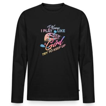 Play like a Darts Girl - Dart - Männer Premium Bio Langarmshirt - Schwarz - Vorne - Nico (187cm)