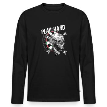 Play Hard Darts Skull - Totenkopf - Männer Premium Bio Langarmshirt - Schwarz - Vorne - Nico (187cm)