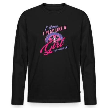 Play like a Darts Girl - Dart - Männer Premium Bio Langarmshirt - Schwarz - Vorne - Nico (187cm)