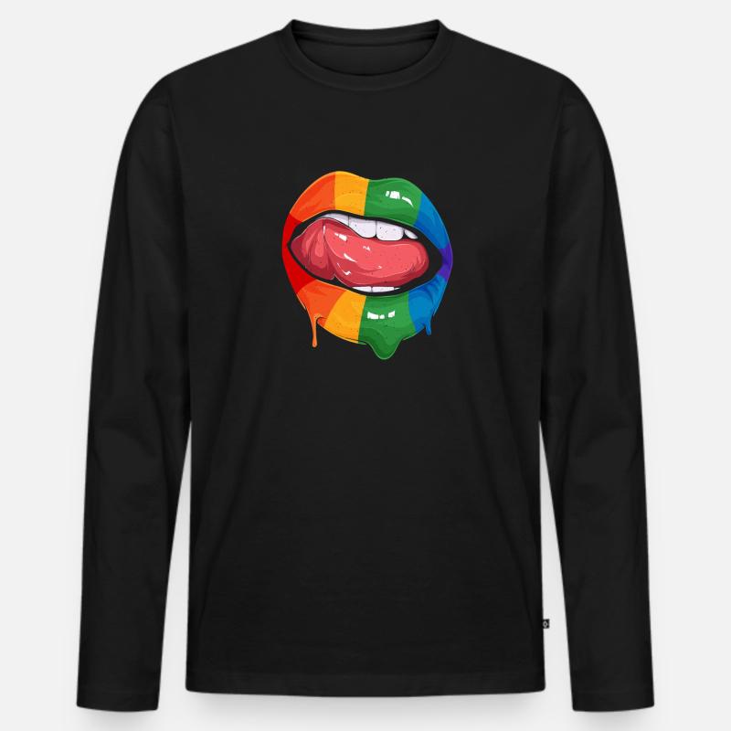 Bunte Lippen - Pride Diversity - Männer Premium Bio Langarmshirt - Schwarz