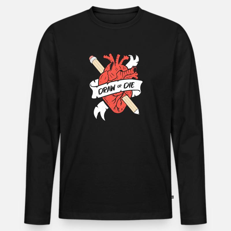 Zeichne oder stirb - Künstler lustig - Männer Premium Bio Langarmshirt - Schwarz