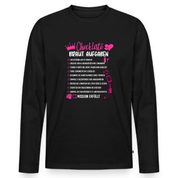Braut Checkliste Aufgaben Junggesellinnenabschied - Männer Premium Bio Langarmshirt - Schwarz - Vorne - Nico (187cm)
