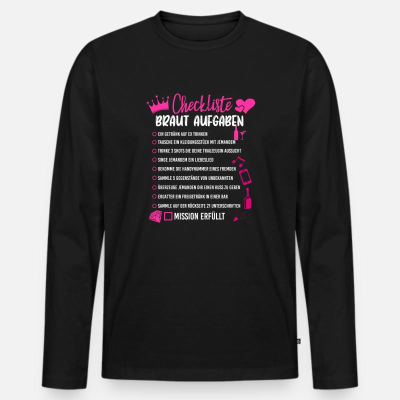 Braut Checkliste Aufgaben Junggesellinnenabschied - Männer Premium Bio Langarmshirt - Schwarz