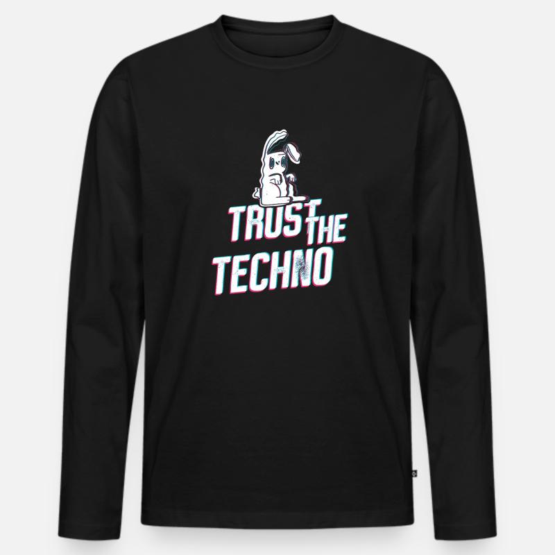 Trust the Techno Bunny - Männer Premium Bio Langarmshirt - Schwarz