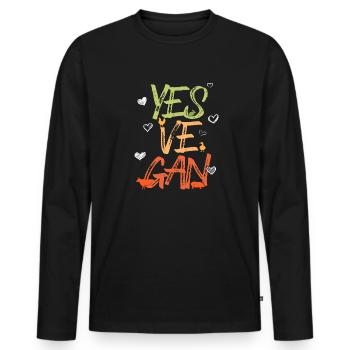 Yes Ve Gan - Vegan - Männer Premium Bio Langarmshirt - Schwarz - Vorne - Nico (187cm)