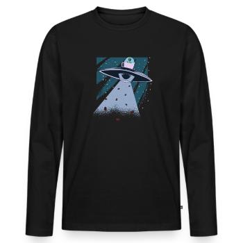Alien, Ufo und Kaffee - Lustig - Männer Premium Bio Langarmshirt - Schwarz - Vorne - Nico (187cm)
