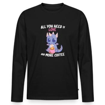 Dragon - All you need is Love & Coffee - Männer Premium Bio Langarmshirt - Schwarz - Vorne - Nico (187cm)
