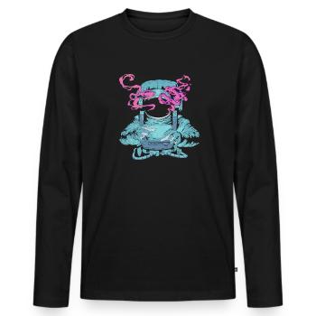 Rauchender Astronaut im Weltall - Männer Premium Bio Langarmshirt - Schwarz - Vorne - Nico (187cm)
