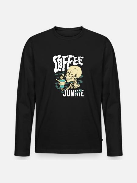 Kaffee Junkie - Cafe Sucht - Männer Premium Bio Langarmshirt - Schwarz