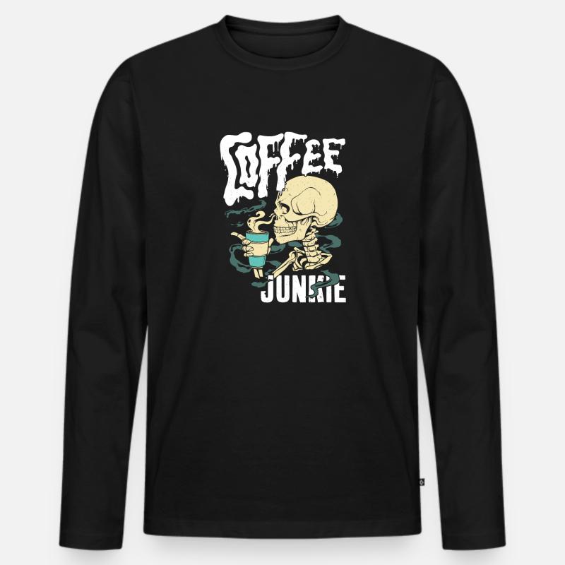 Kaffee Junkie - Cafe Sucht - Männer Premium Bio Langarmshirt - Schwarz