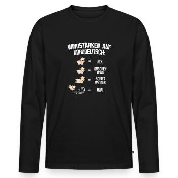 Windstärken auf Norddeutsch - Männer Premium Bio Langarmshirt - Schwarz - Vorne - Nico (187cm)