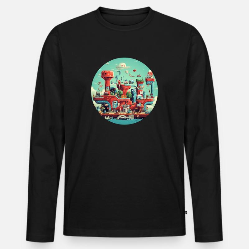 Nostalgisches Retro Videospiel - Männer Premium Bio Langarmshirt - Schwarz