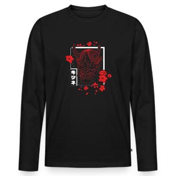 Anime Teufel - Samurai Oni Maske - Männer Premium Bio Langarmshirt - Schwarz - Vorne - Nico (187cm)