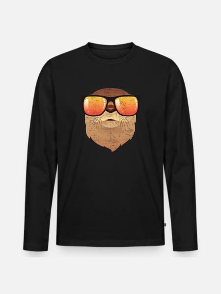 Otter With Sunglasses Illustration - Männer Premium Bio Langarmshirt - Schwarz