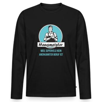 Hausmeister Superheld - Männer Premium Bio Langarmshirt - Schwarz - Vorne - Nico (187cm)