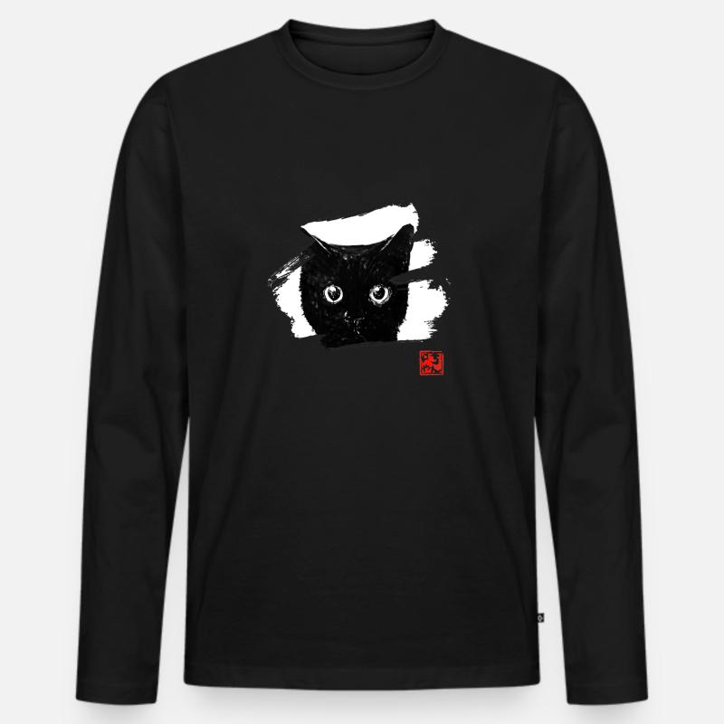 cat face in white - Männer Premium Bio Langarmshirt - Schwarz