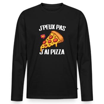 J'peux pas j'ai pizza cadeau drôle bouffe - T-shirt manches longues Premium bio Homme - noir - Devant - Nico (187cm)