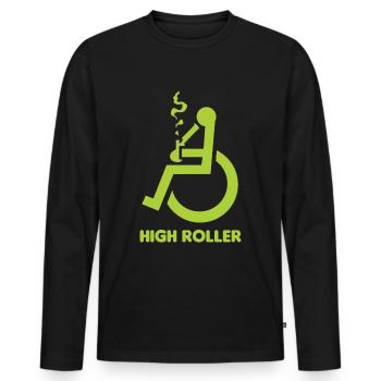 Rollstuhl Stoner mit hohem Rollstuhl - Männer Premium Bio Langarmshirt - Schwarz - Vorne - Nico (187cm)