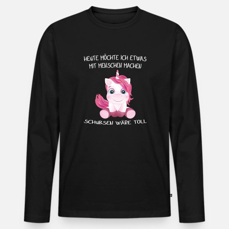 EINHORN - Heute möchte ich was mit Menschen machen - Männer Premium Bio Langarmshirt - Schwarz