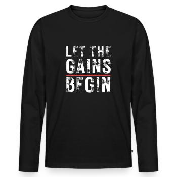 Let The Gains Begin - Männer Premium Bio Langarmshirt - Schwarz - Vorne - Nico (187cm)