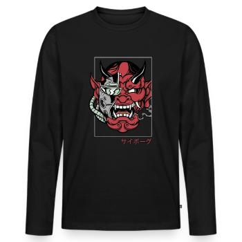 Oni Streetwear Hannya démon japonais vintage - T-shirt manches longues Premium bio Homme - noir - Devant - Nico (187cm)
