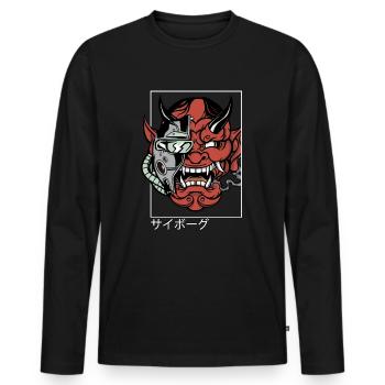 Oni Streetwear Hannya démon japonais diable - T-shirt manches longues Premium bio Homme - noir - Devant - Nico (187cm)