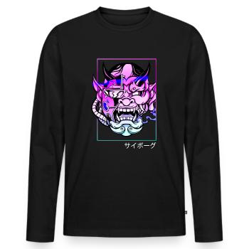 Oni Streetwear Hannya démon japonais Vaporwave - T-shirt manches longues Premium bio Homme - noir - Devant - Nico (187cm)