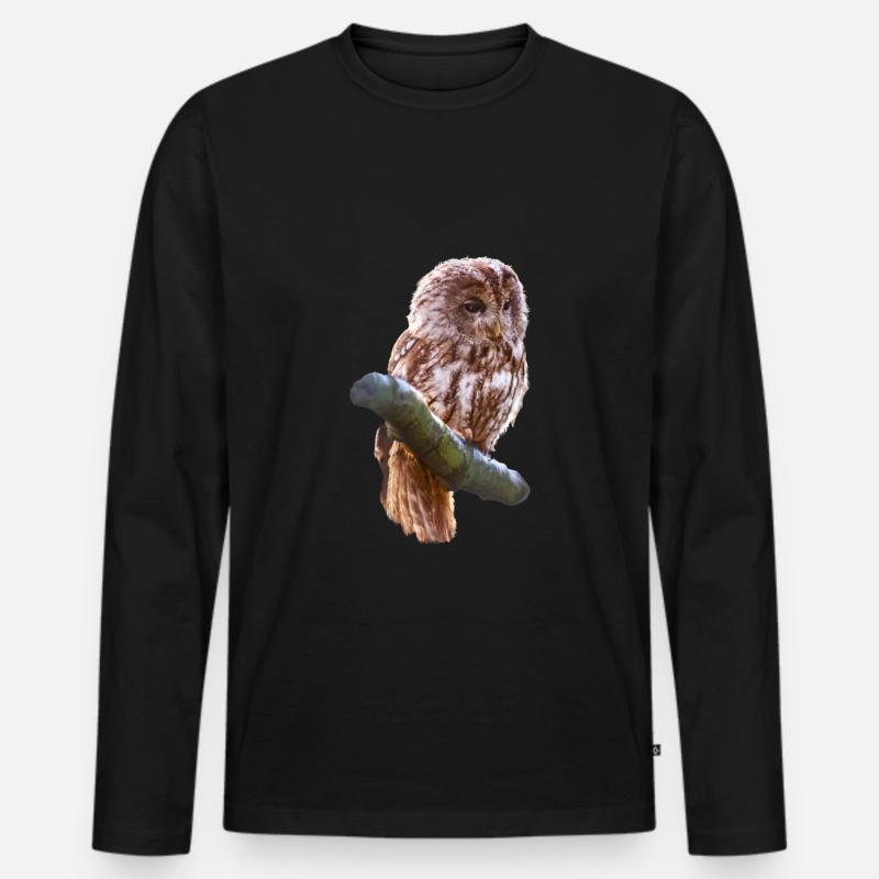 Eule - Männer Premium Bio Langarmshirt - Schwarz