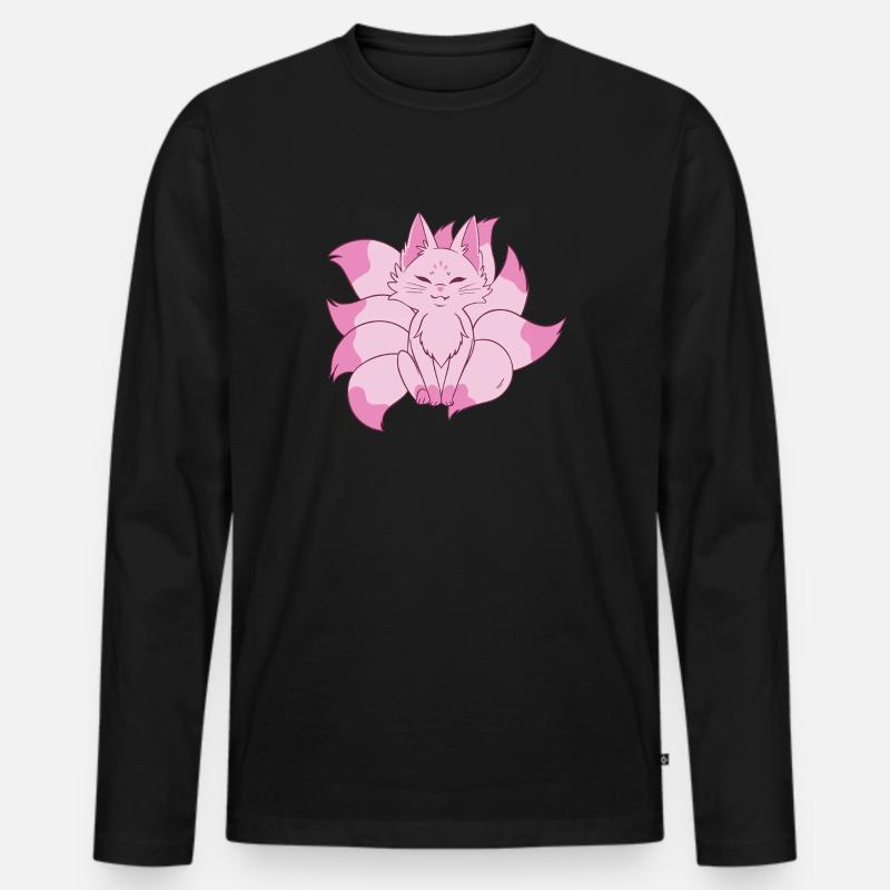 Kitsune Fuchs - Männer Premium Bio Langarmshirt - Schwarz