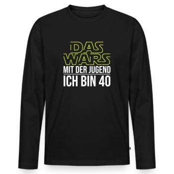 Das Wars mit der Jugend ich bin 40 - Männer Premium Bio Langarmshirt - Schwarz - Vorne - Nico (187cm)
