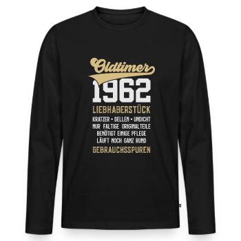 LUSTIG 64. GEBURTSTAG OLDTIMER 1962 - Männer Premium Bio Langarmshirt - Schwarz - Vorne - Nico (187cm)