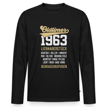 63. GEBURTSTAG OLDTIMER 1963 - Männer Premium Bio Langarmshirt - Schwarz - Vorne - Nico (187cm)