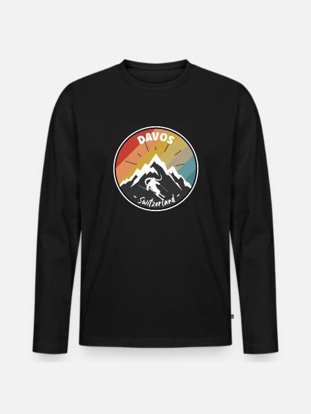 Skier à Davos - Suisse - T-shirt manches longues Premium bio Homme - noir