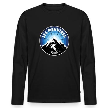 Skiing In Les Menuires France Blue - Men's Premium Organic Long Sleeve Shirt - black - Front - Nico (187cm)