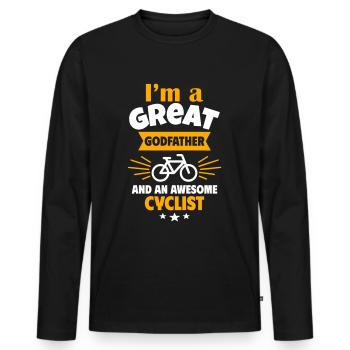 Grand parrain et super cycliste - T-shirt manches longues Premium bio Homme - noir - Devant - Nico (187cm)