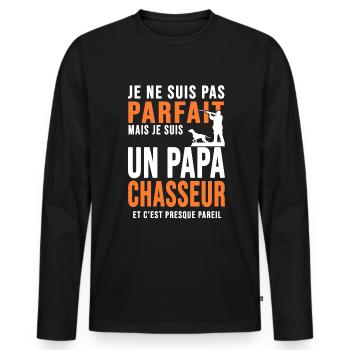 Papa Chasseur parfait cadeau cool papa chasse - T-shirt manches longues Premium bio Homme - noir - Devant - Nico (187cm)
