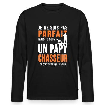 Papy Chasseur parfait cadeau cool papi chasse - T-shirt manches longues Premium bio Homme - noir - Devant - Nico (187cm)