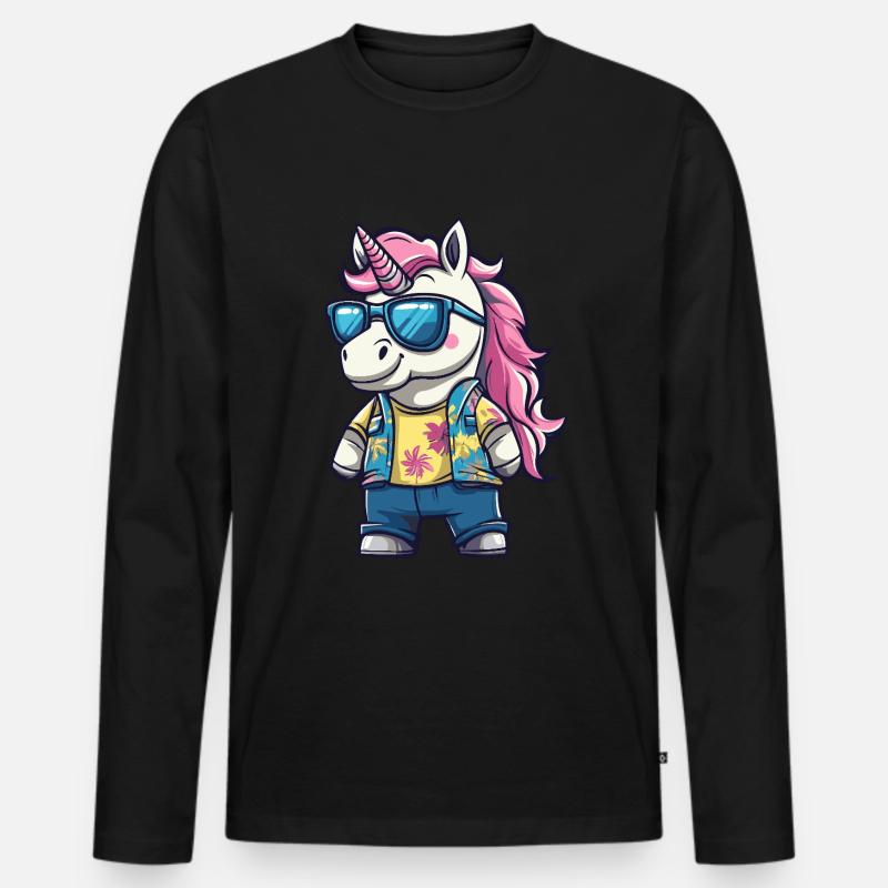 Einhorn Lustig Sommer - Männer Premium Bio Langarmshirt - Schwarz