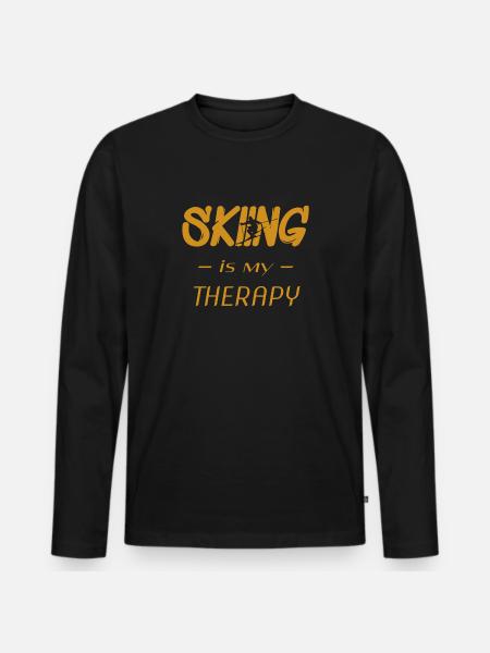skiing is my therapy - Männer Premium Bio Langarmshirt - Schwarz